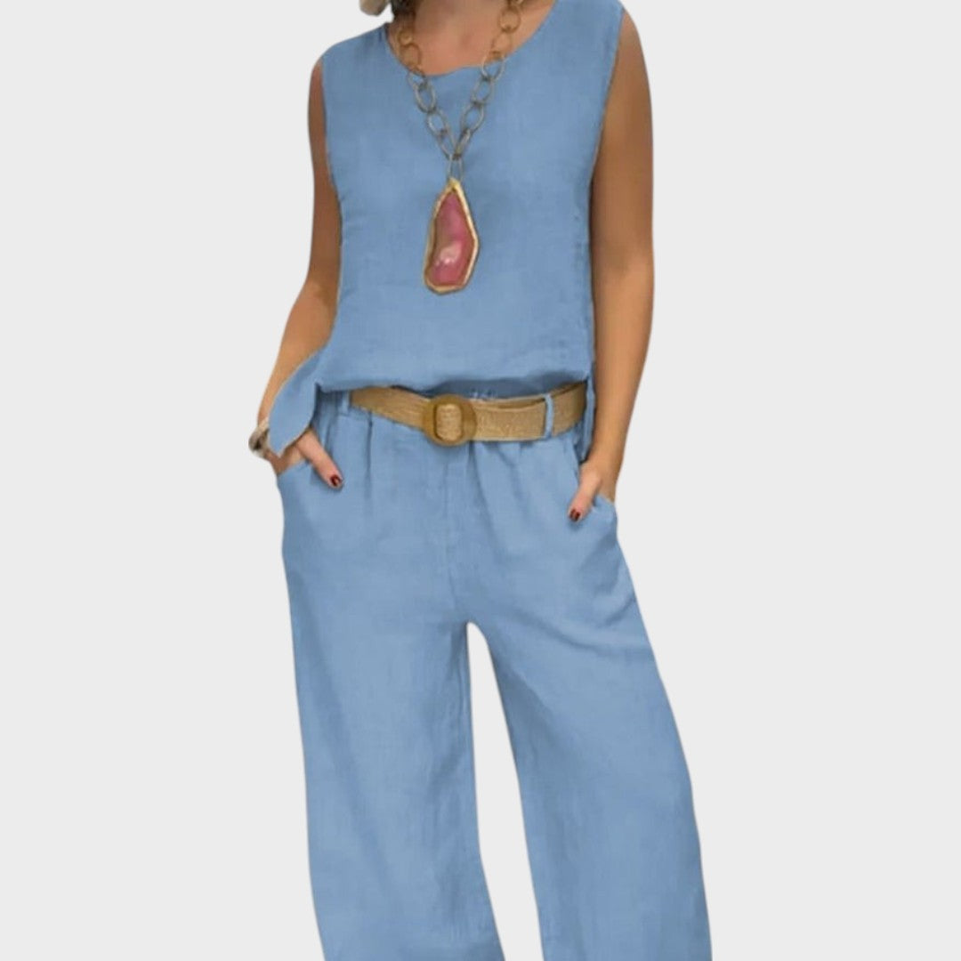 Mette | Irmelie – Ærmeløs linned sæt med afslappet talje