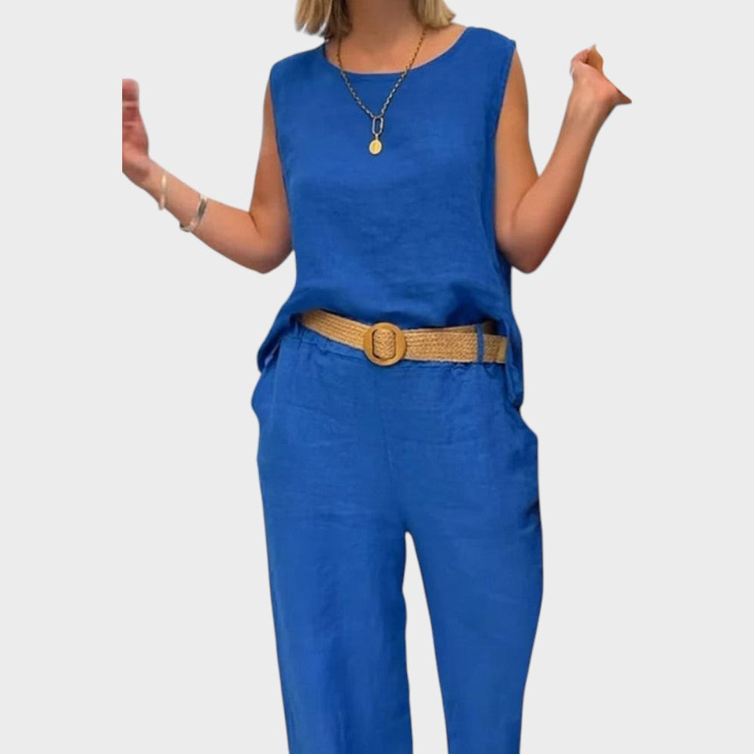 Mette | Irmelie – Ærmeløs linned sæt med afslappet talje