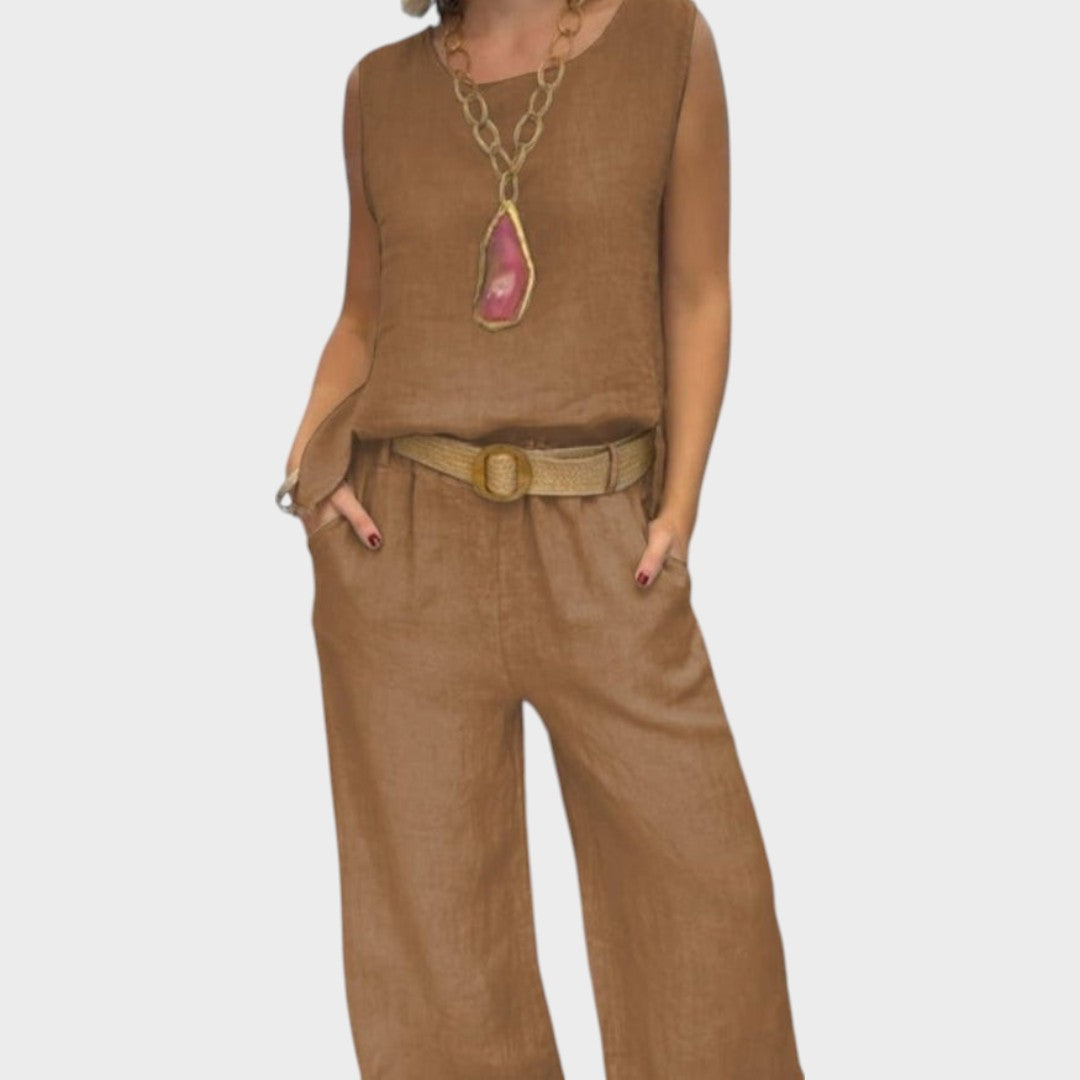 Mette | Irmelie – Ærmeløs linned sæt med afslappet talje