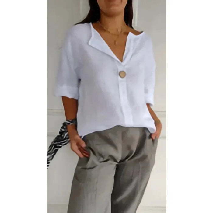 Mette | Liv – Afslappet linnedskjorte med knapdetalje