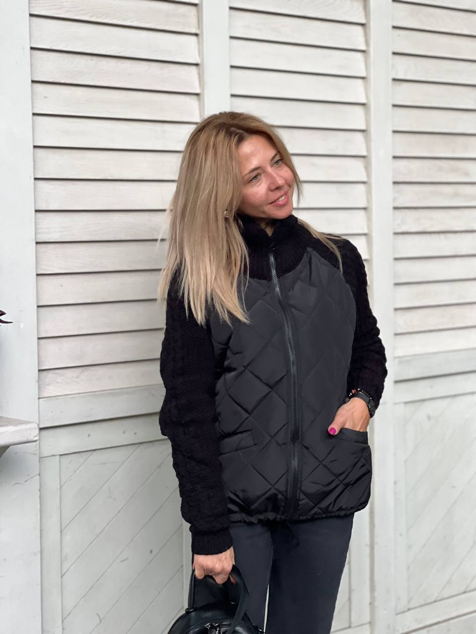 Holm™ | Patchwork strikket jakke til kvinder