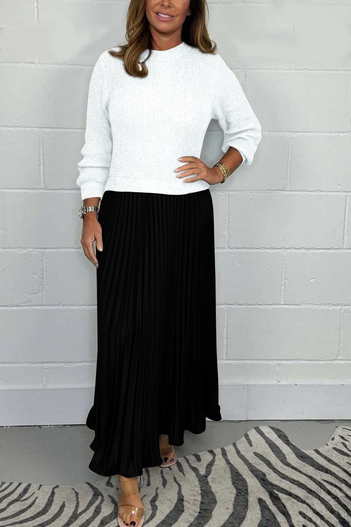 Emilia | Lang Bluse med Plisseret Nederdel