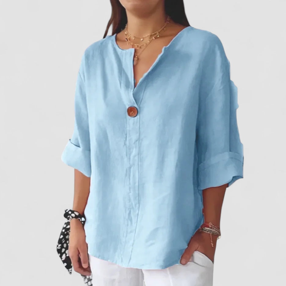 Mette | Liv – Afslappet linnedskjorte med knapdetalje