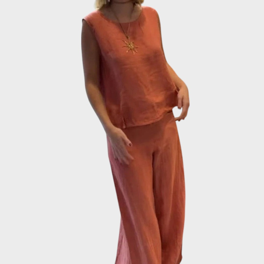 Mette | Irmelie – Ærmeløs linned sæt med afslappet talje