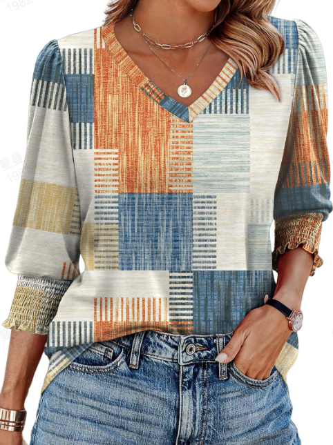 Mette | Vendela – Mønstret viskosebluse med smockærmer